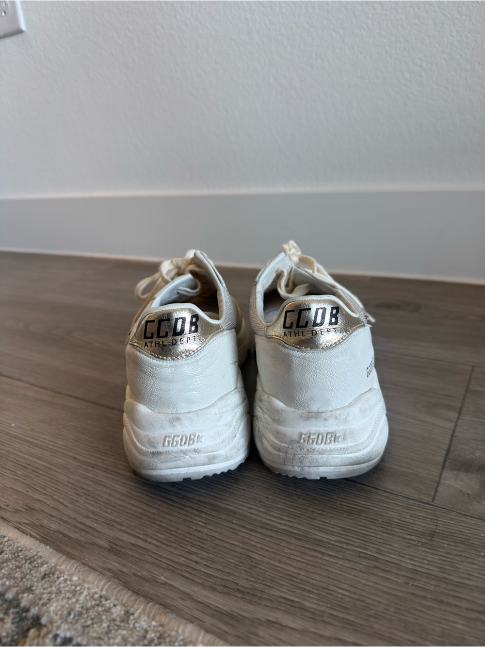 White Golden Goose Running Soles  Sneakers with Gold Heel Accent